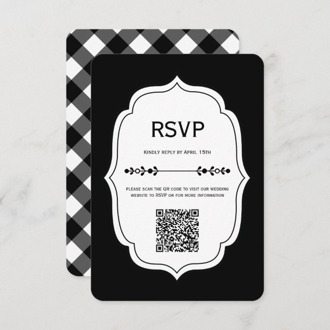 black and white gingham wedding RSVP Cards (Front/Back)