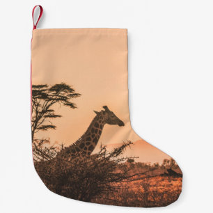 BLACK AND WHITE GIRAFFE ON BROWN GRASS FIELD SMALL CHRISTMAS STOCKING
