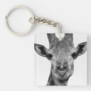 Black and White Giraffe Photograph Key Ring