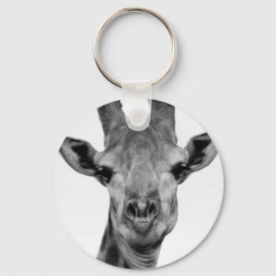 Black and White Giraffe Photograph Key Ring