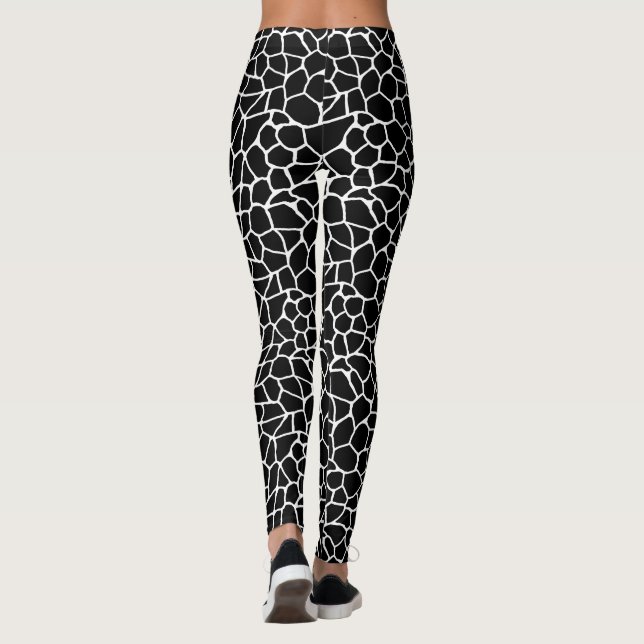 Black and White Giraffe Print Animal Pattern Leggings (Back)