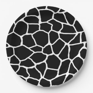 Black and White Giraffe Print Animal Pattern Paper Plate