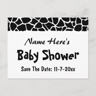 Black and White Giraffe Print Baby Shower Announcement Postcard