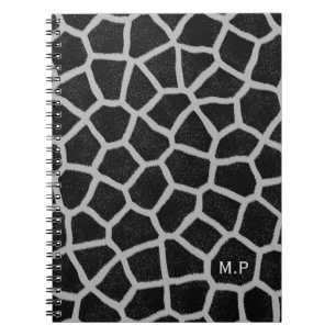 Black and White Giraffe Print Monogram Notebook