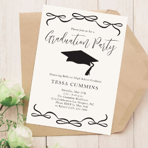 Black and White Girl Coquette Bow Graduation Party Invitation