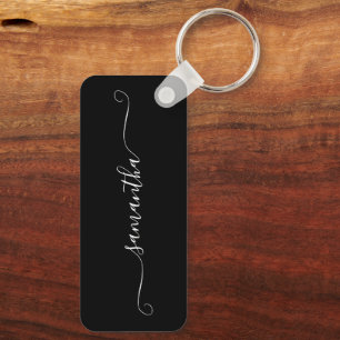 Black and White Girly Swash Signature Name Key Ring