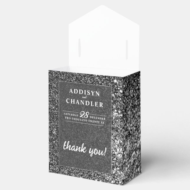 Black and White Glam Chic Modern Wedding Glitter   Favour Box (Opened)