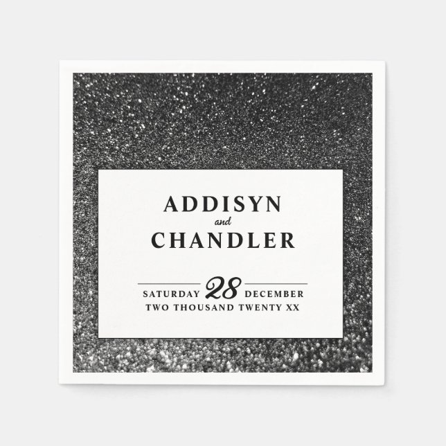Black and White Glam Chic Modern Wedding Glitter   Napkin (Front)