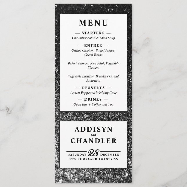 Black and White Glam Chic Modern Wedding Glitter   Programme (Front)