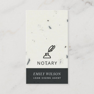 BLACK AND WHITE GLAZED SPECKLED FEATHER NIB NOTARY BUSINESS CARD