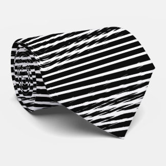 Black and White Glitchy Signal Stripes  Tie