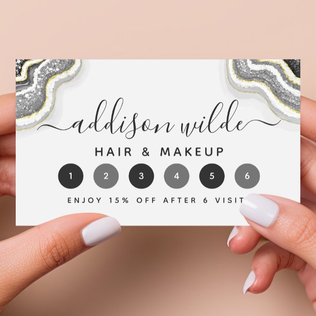 Black And White Glitter Agate Geode Luxe Chic Loyalty Card (Creator Uploaded)