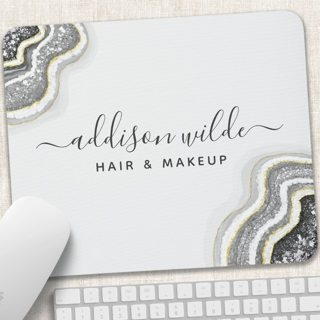 Black And White Glitter Agate Geode Luxe Chic Mouse Mat (Creator Uploaded)