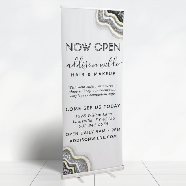 Black And White Glitter Agate Geode Luxe Chic Retractable Banner (Creator Uploaded)