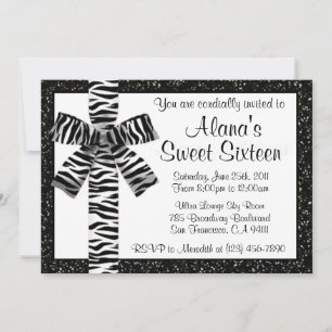 Black and White Glitter Invite With Zebra Bow
