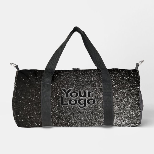 Black and White Glitter Luxury Business Logo  Duffle Bag (Front)