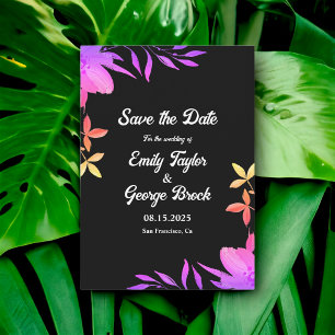 Black And White Glow Neon Colours Floral Wedding Save The Date