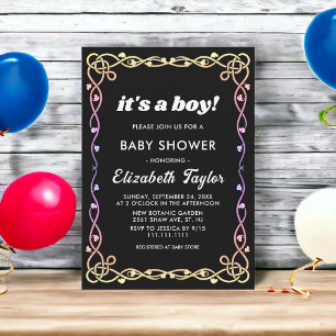 Black And White Glow Neon Floral Boy Baby Shower Invitation