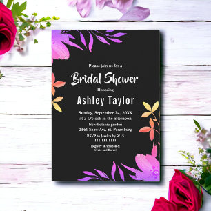 Black And White Glow Neon Floral Bridal Shower Invitation