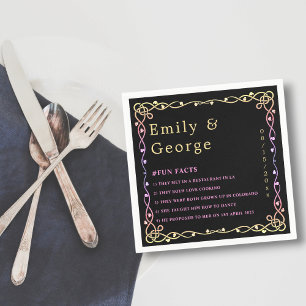 Black And White Glow Neon Frame Floral Wedding Napkin