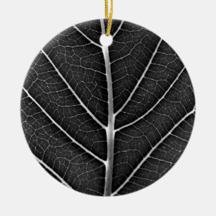 Black and white glowing leaf close-up ceramic tree decoration