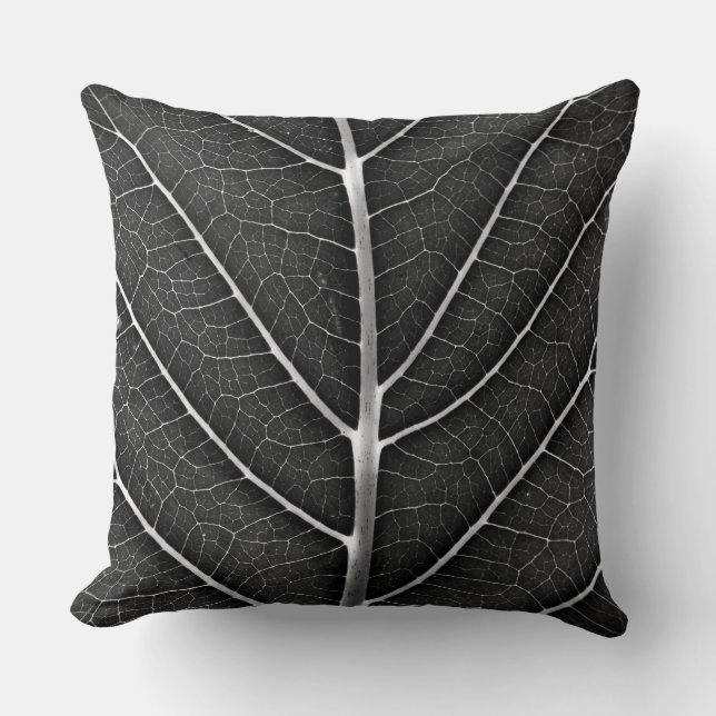 Black and white glowing leaf close-up cushion (Front)