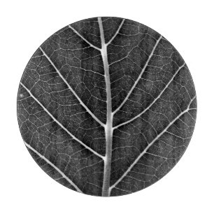 Black and White Glowing Leaf Close-Up Cutting Board