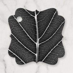 Black and white glowing leaf close-up favour tags