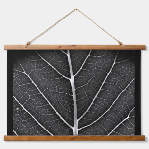 Black and white glowing leaf close-up hanging tapestry