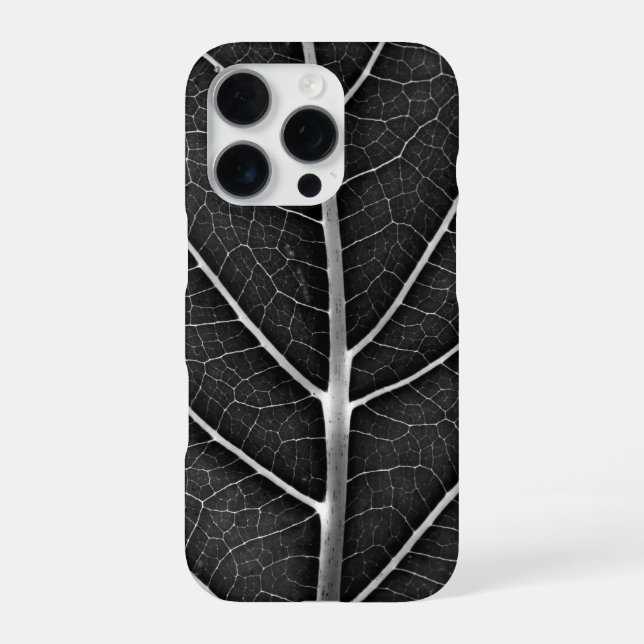 Black and white glowing leaf close-up iPhone case (Back)