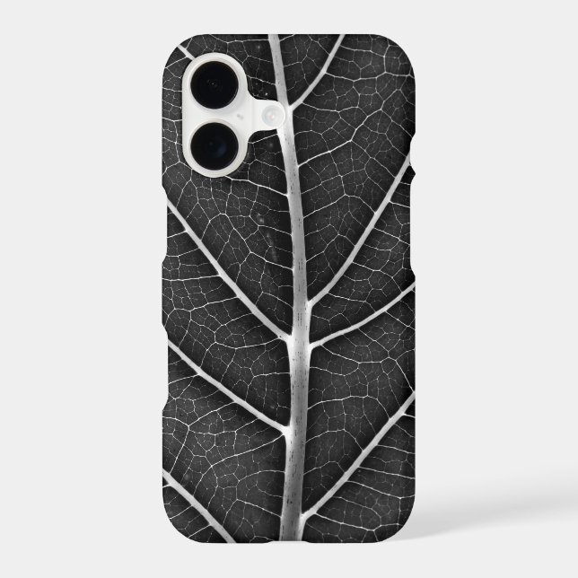 Black and white glowing leaf close-up iPhone case (Back)