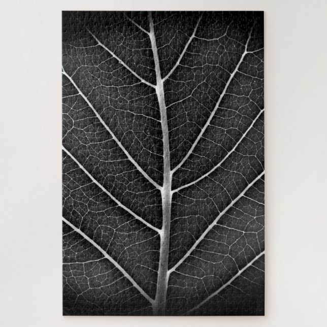 Black and white glowing leaf close-up jigsaw puzzle (Vertical)