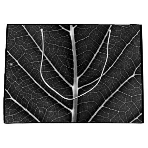 Black and white glowing leaf close-up large gift bag