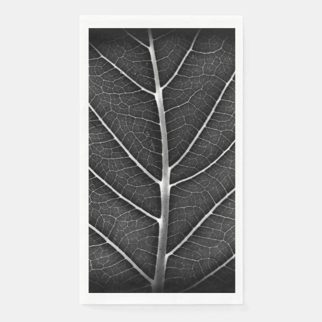 Black and white glowing leaf close-up napkin (Front)