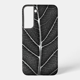 Black and white glowing leaf close-up samsung galaxy case