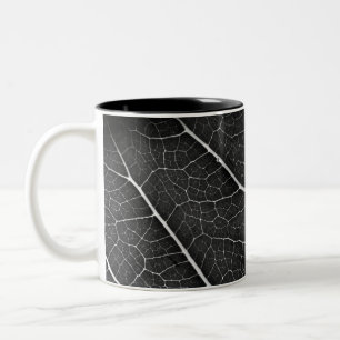 Black and White Glowing Leaf Close-Up Two-Tone Coffee Mug