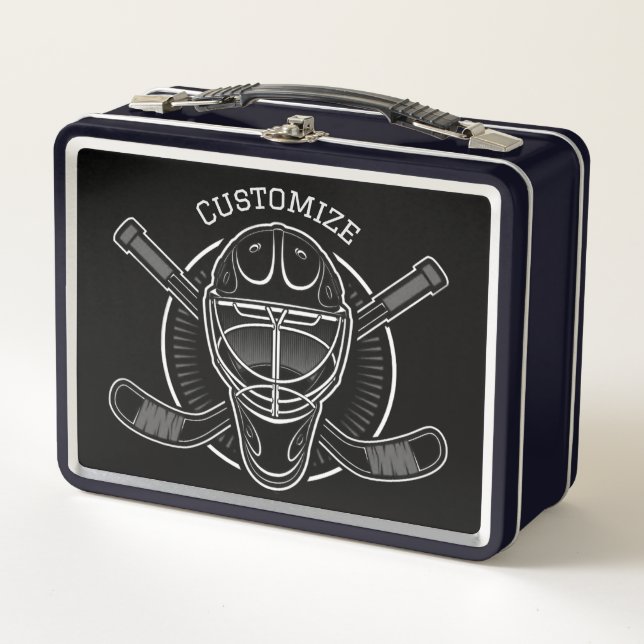 Black And White Goalie Mask Metal Lunch Box (Front)