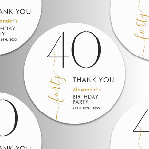 Black and White Gold 40th Birthday Thank You Classic Round Sticker