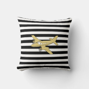 Black and white gold aeroplane Throw Pillow