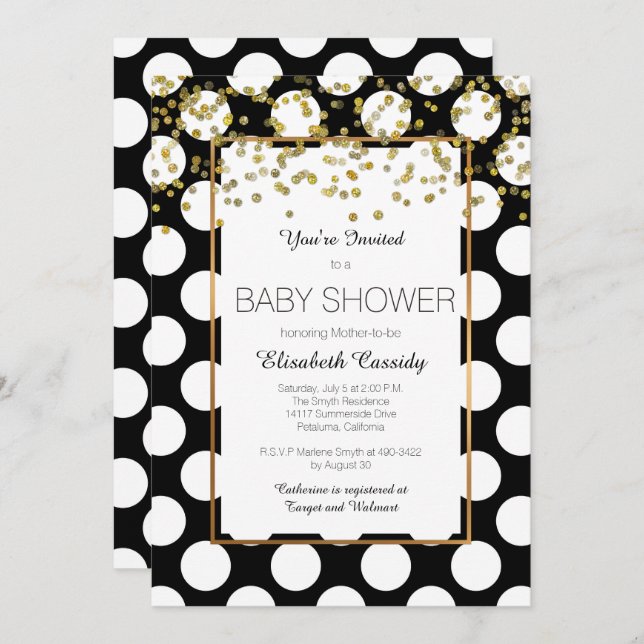 Black and White, Gold Baby Shower Invitation (Front/Back)