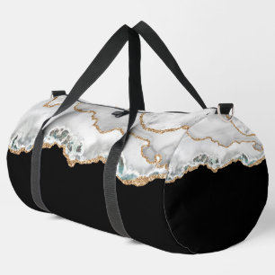 Black and White Gold Faux Glitter Agate Large  Duffle Bag