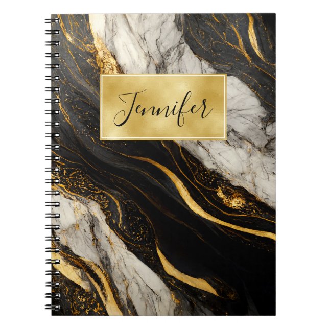 Black and White Gold Marble Modern Elegant Notebook (Front)