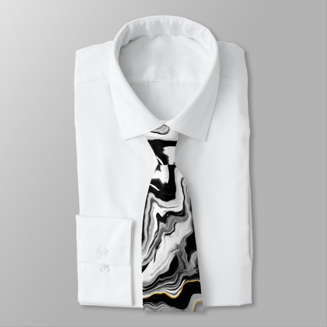 Black and white, gold marble Neck Tie (Tied)