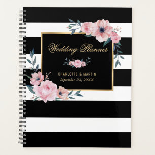 Black and White Gold Pink Floral Wedding Planner