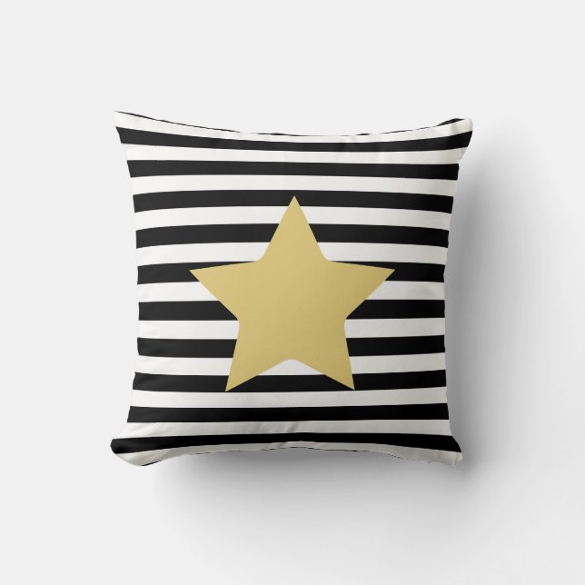 Black and white gold stars Throw Pillow (Front)