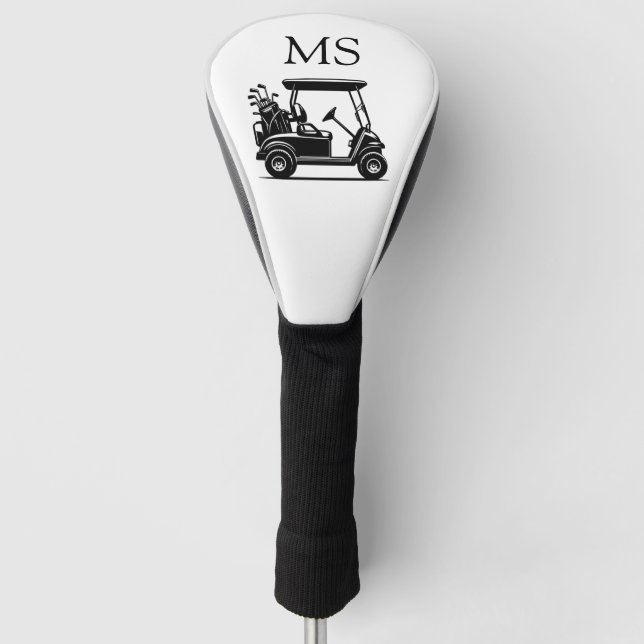Black and White Golf Cart with Initials Head Cover (Front)
