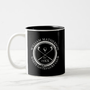 Black And White Golf Club Name Personalised Two-Tone Coffee Mug