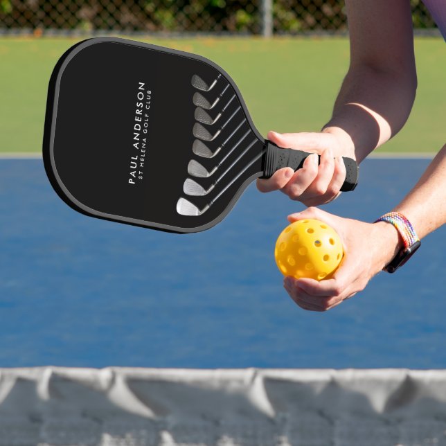Black And White Golf Club Perosnalized Name Golfer Pickleball Paddle (Insitu)