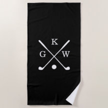 Black and White Golf Clubs Monogram Golf Beach Towel