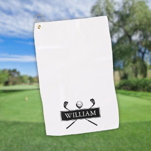 Black And White Golf Clubs Personalised Name Towel